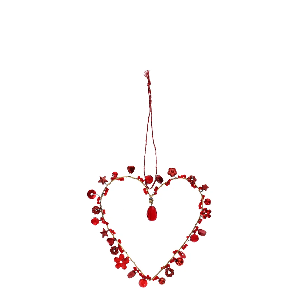 handmade beaded heart decoration (7x7cm) - red