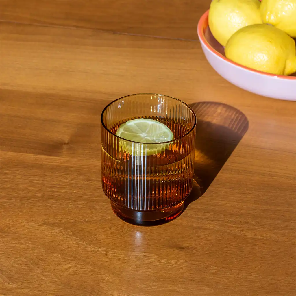 retro ribbed glass tumbler 325ml - amber