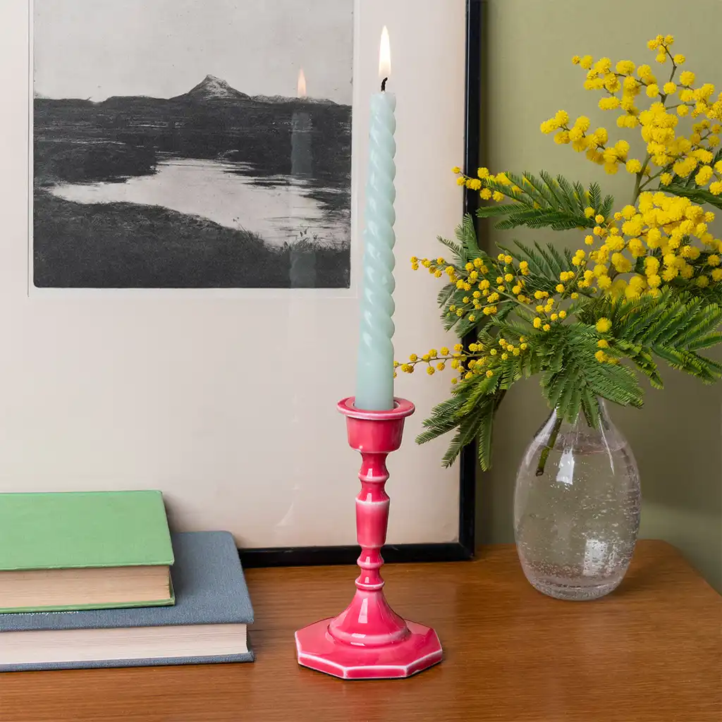 enamel candlestick (13cm) - vibrant pink