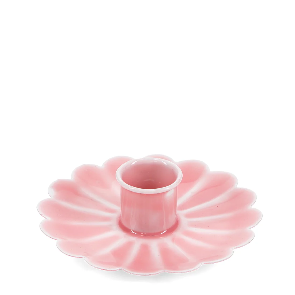 enamel flat flower candle holder - dark pink