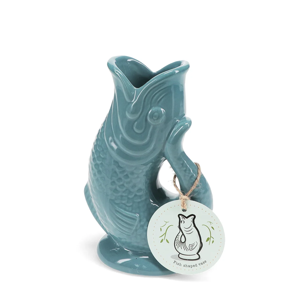 ceramic fish vase - blue