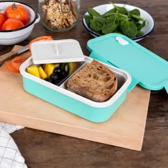 double wall lunch box with divider - aqua double wall lunch box with divider - aqua
