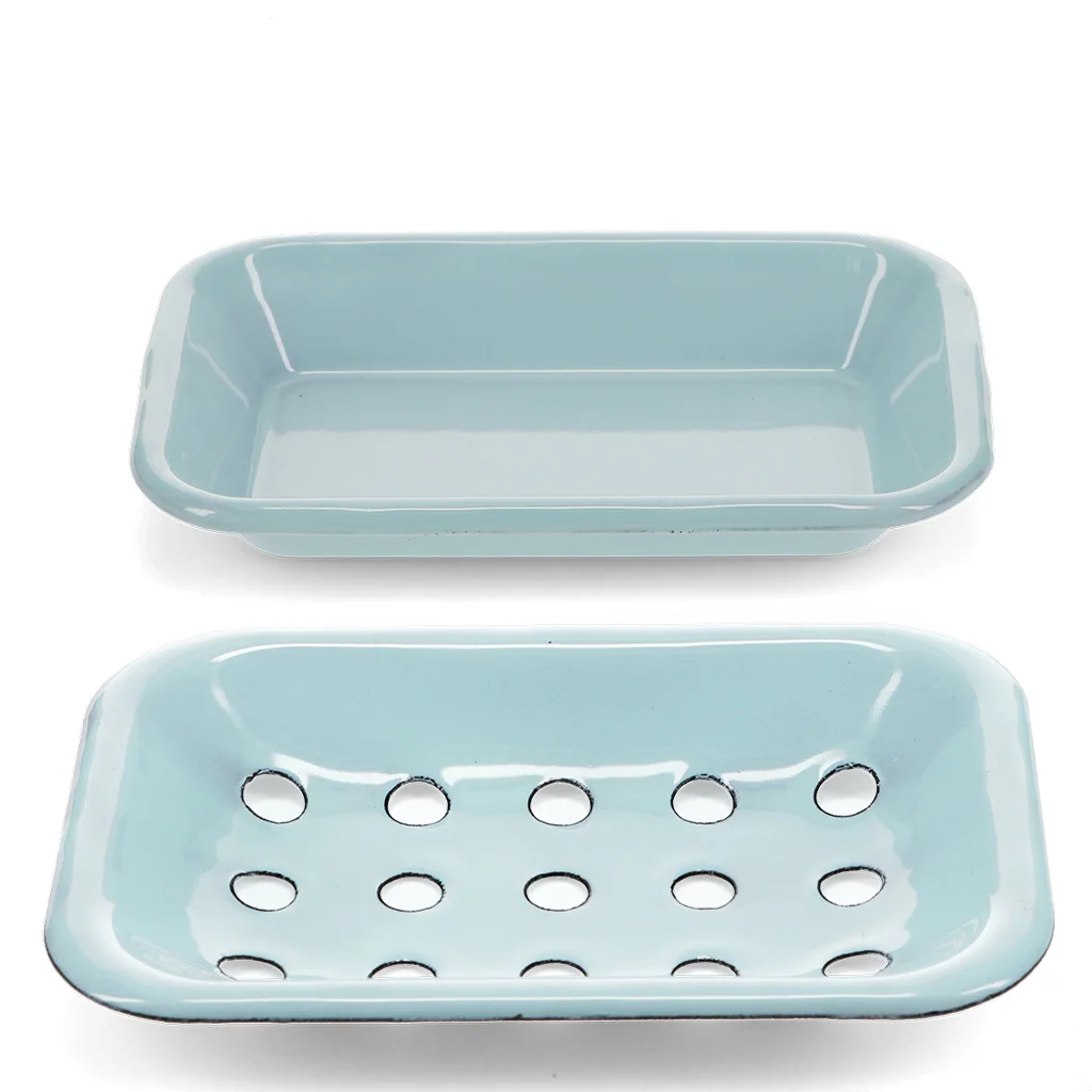 two-part enamel soap dish - blue