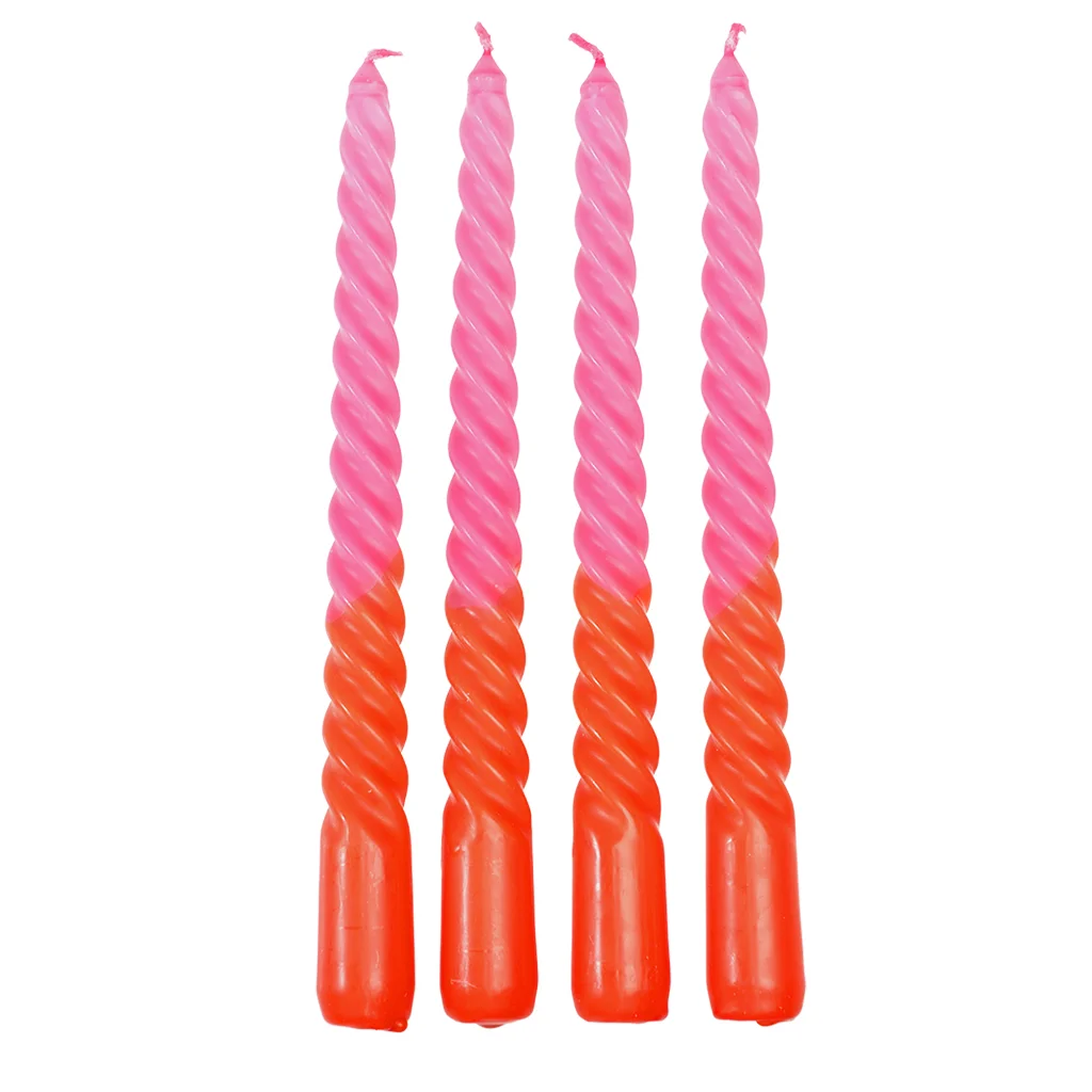 velas espirales dip dye rosaynaranja (juego de 4)