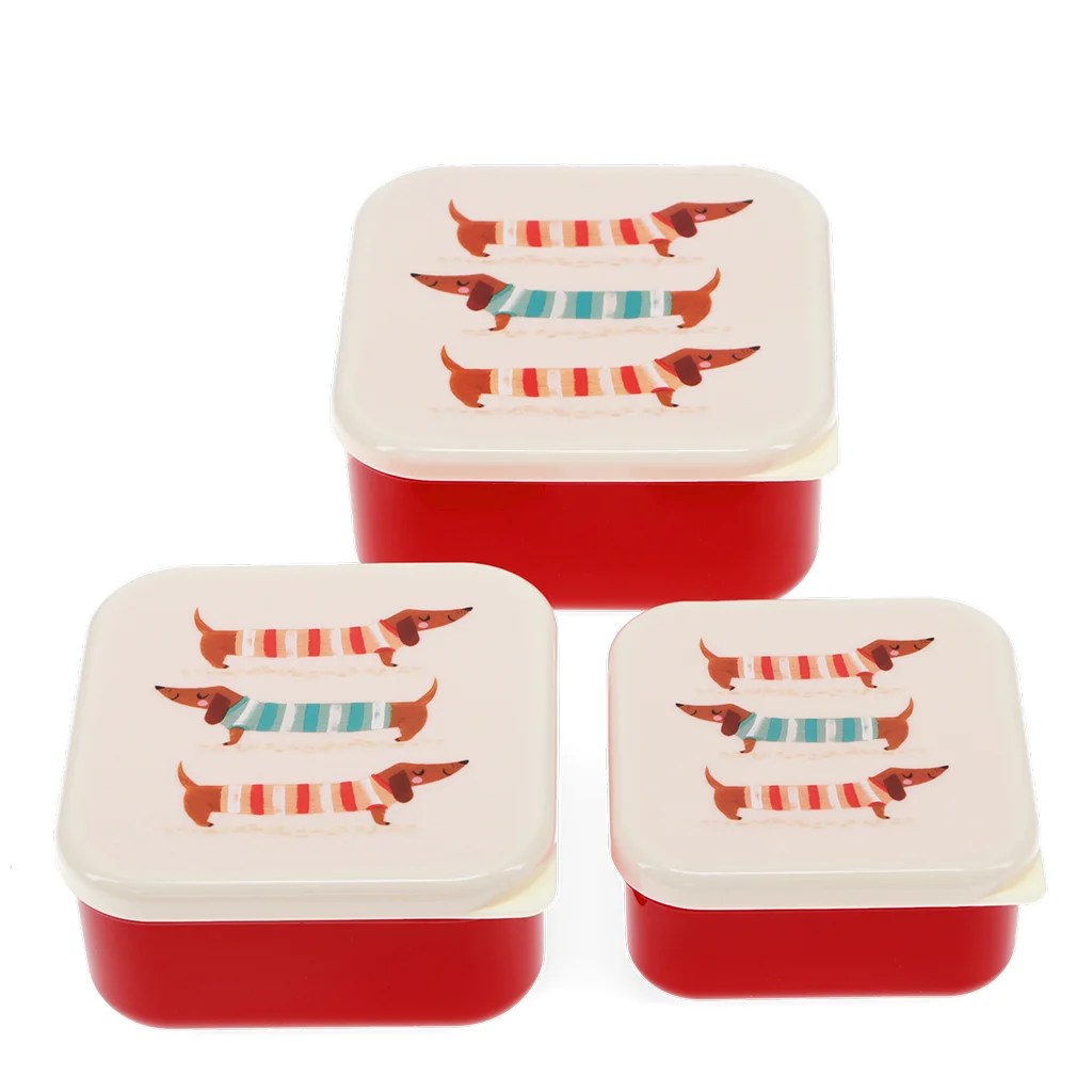 cajas para snacks (set de 3) - sausage dog (diseño)