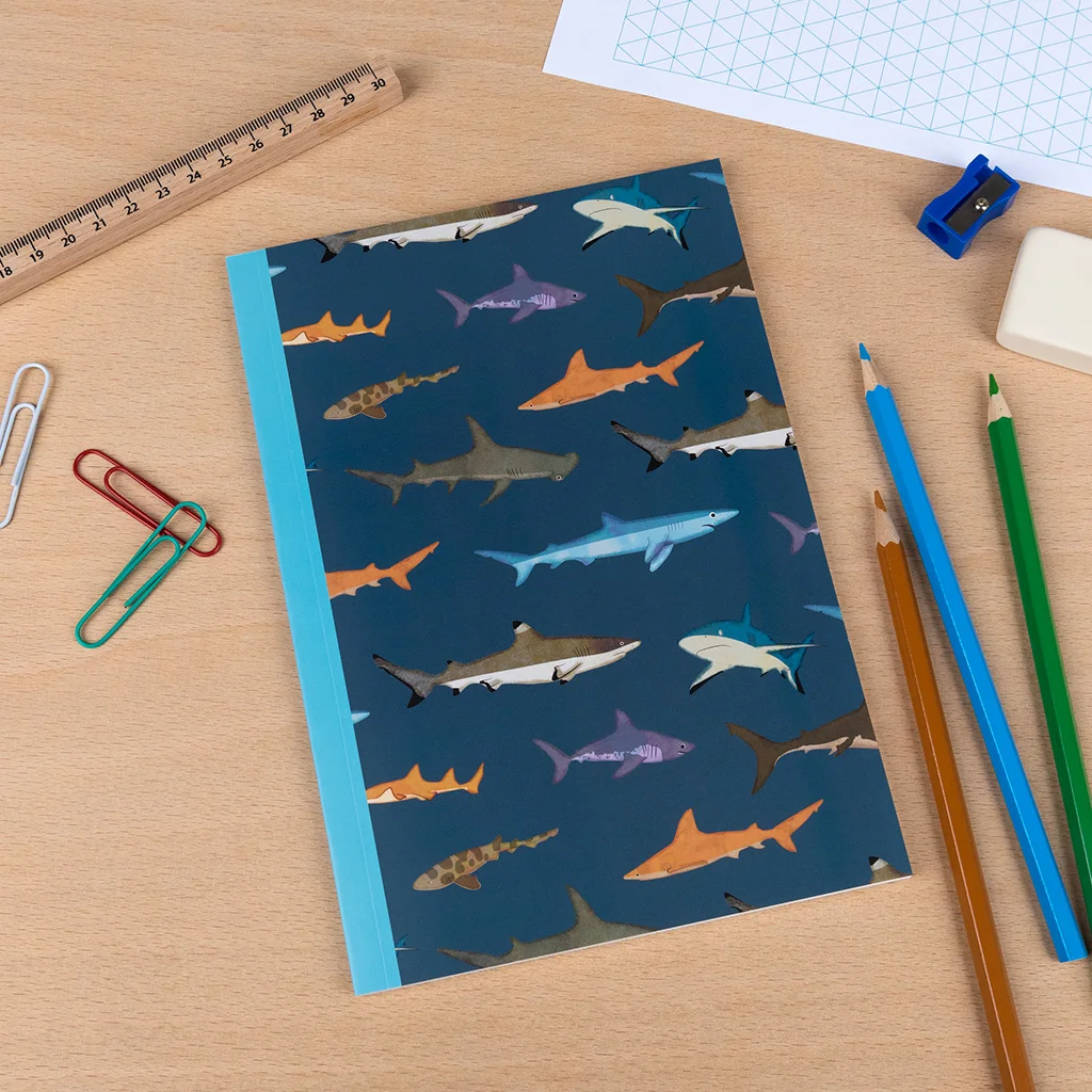 cuaderno rayas a5 sharks