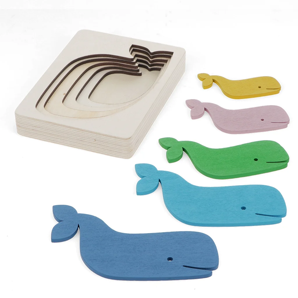 wooden layered puzzle (5 pieces) - whale