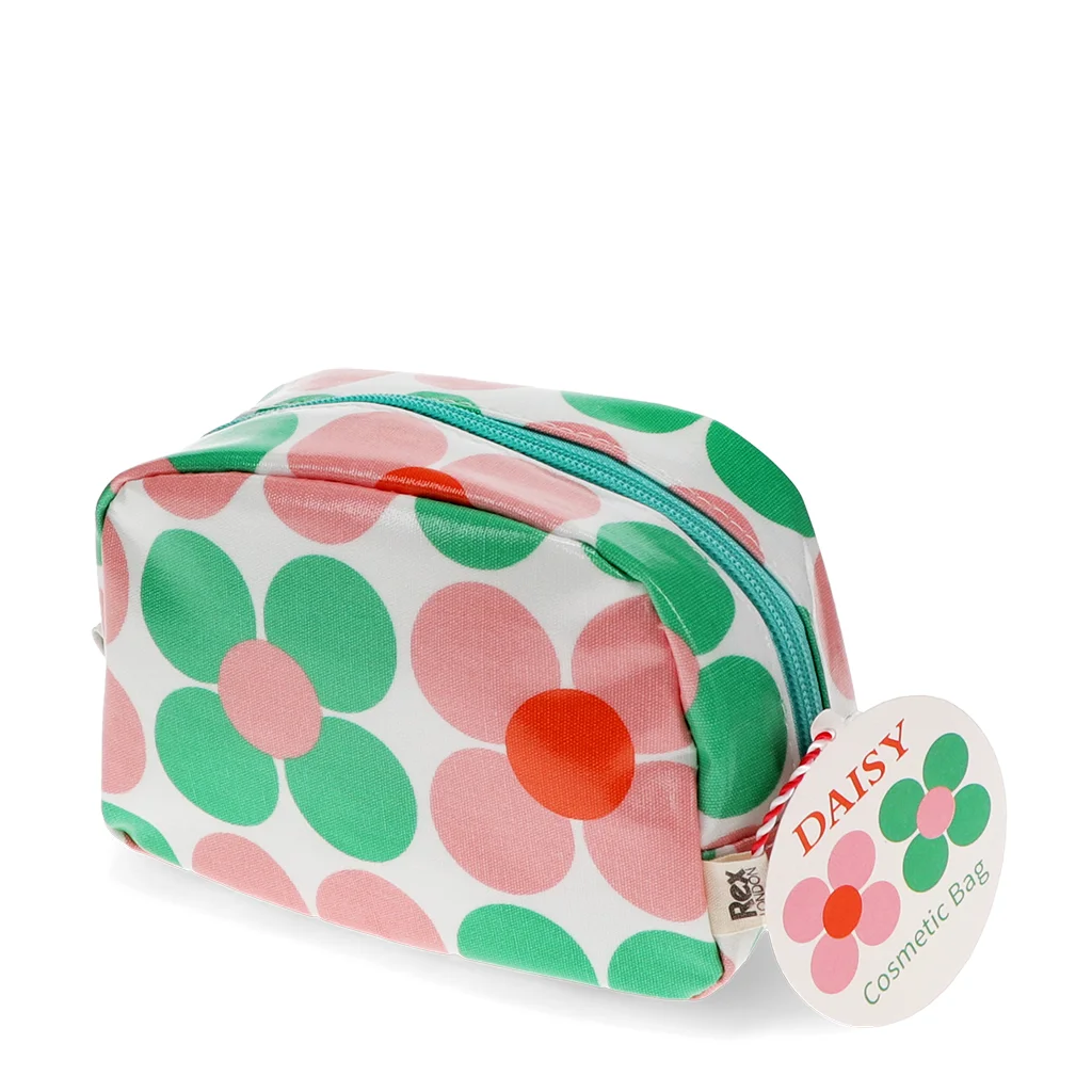 makeup bag - pink and green daisy