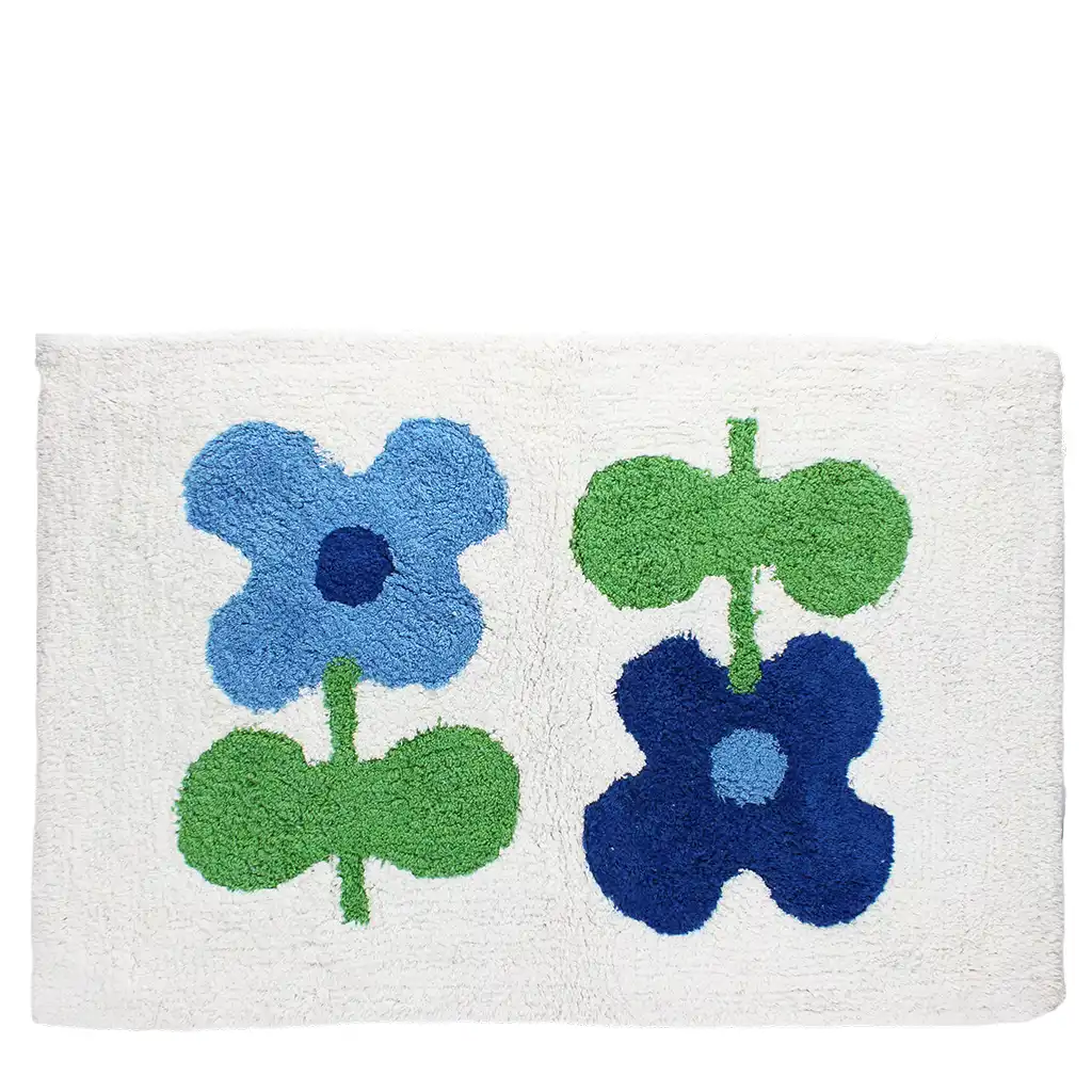 alfombra de baño de algodón de nudo - flores azules