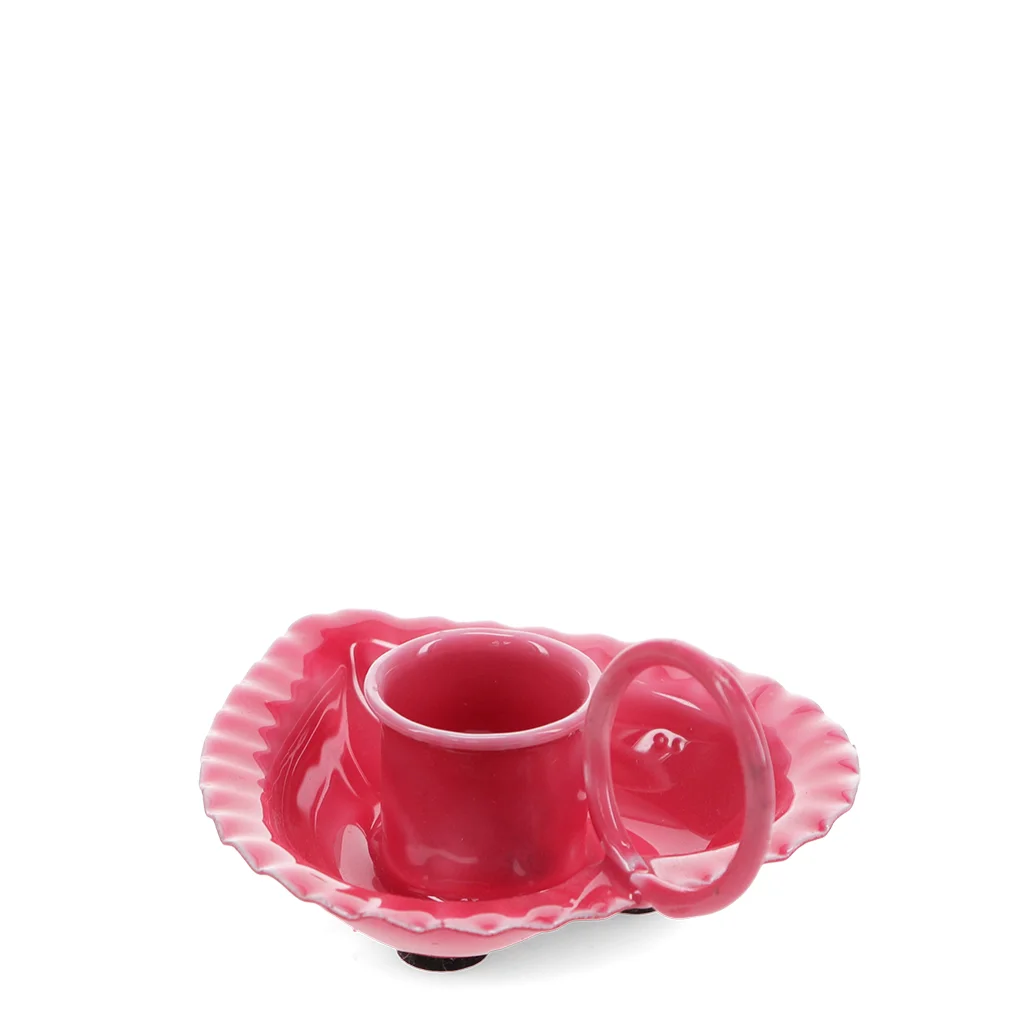 enamel heart-shaped candle holder - vibrant pink