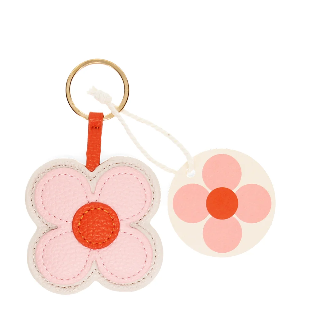 porte-clés simili cuir - marguerite rose