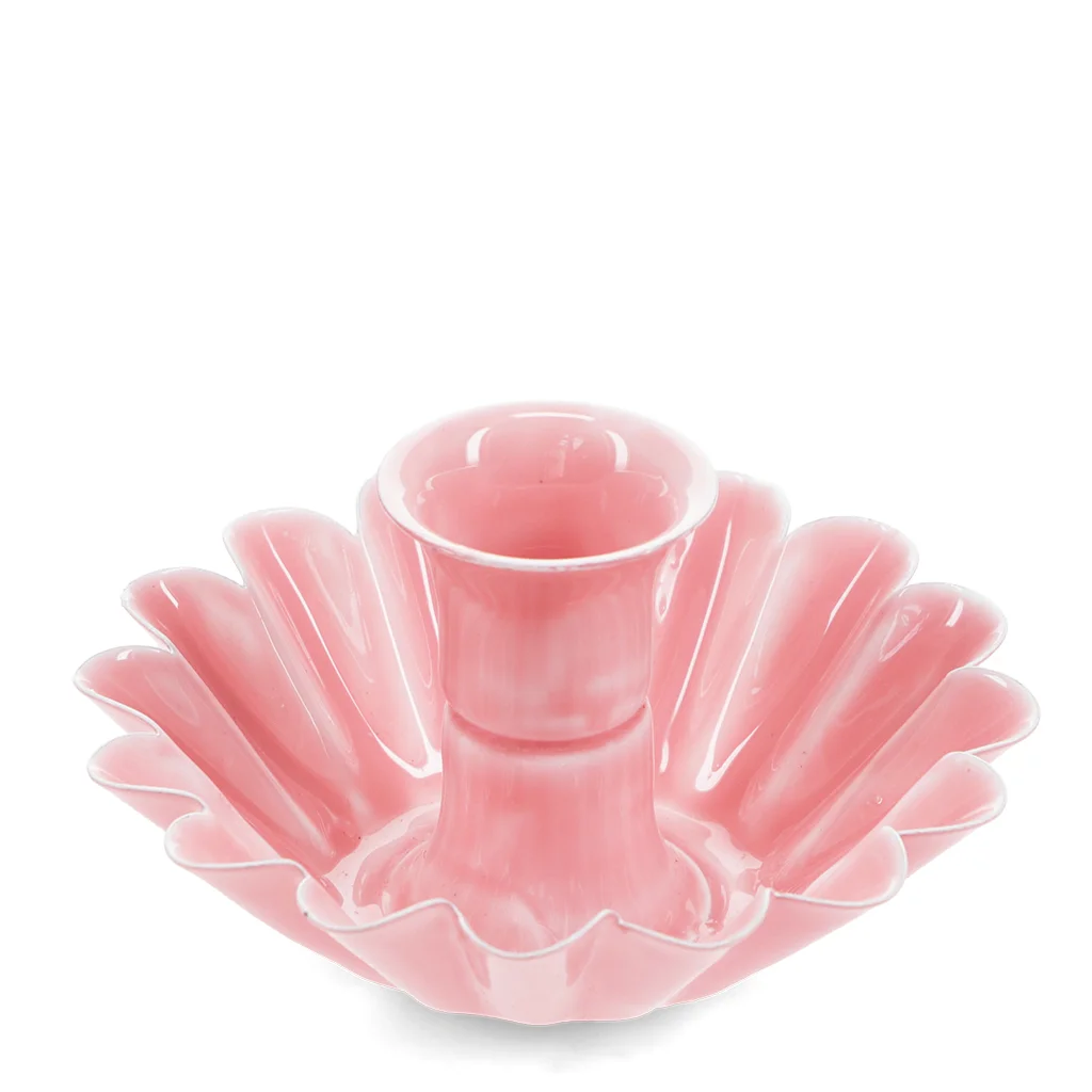 enamel cupped flower candle holder - dark pink