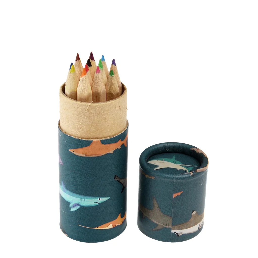 crayons de couleur requins en tube (lot de 12)