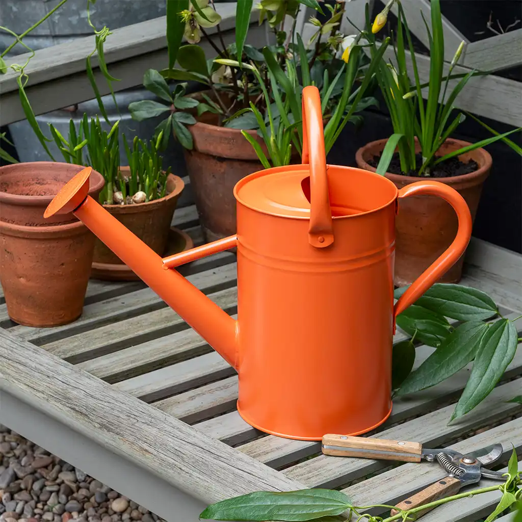 galvanised steel watering can 4.5l - orange