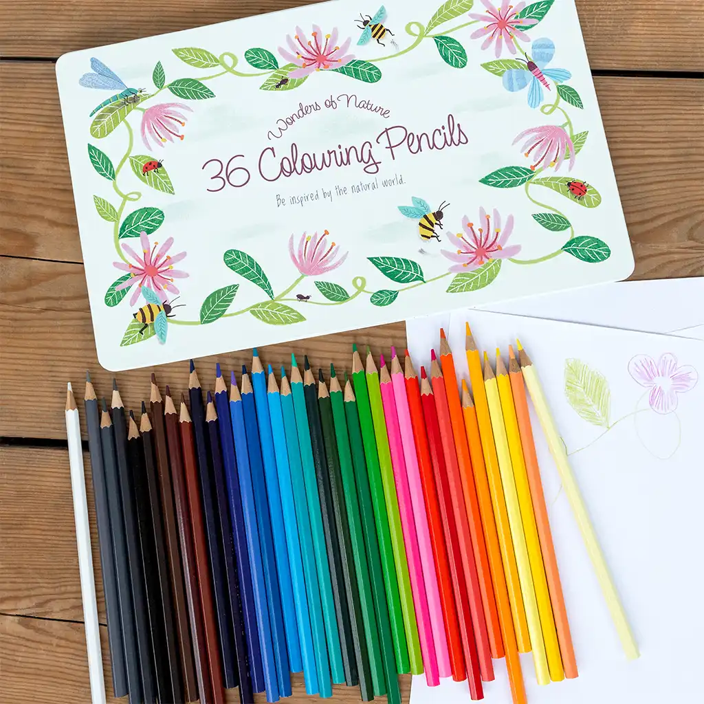 36 crayons de couleur dans une boîte métallique - wonders of nature