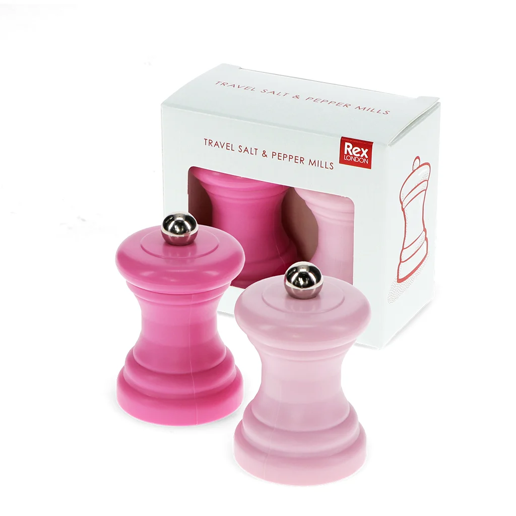 travel salt & pepper mill set - pink