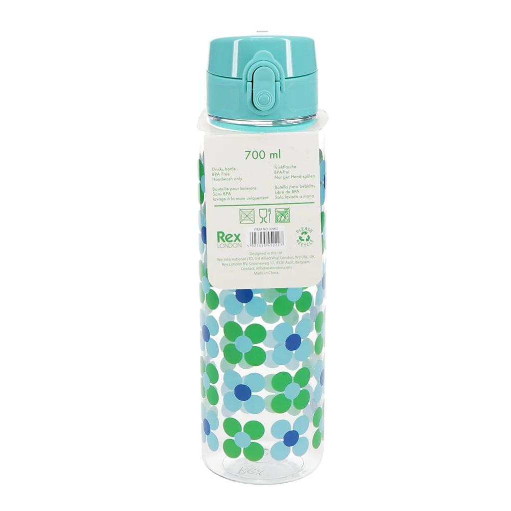 trinkflasche mit druckknopfdeckel 700ml - blue and green daisy