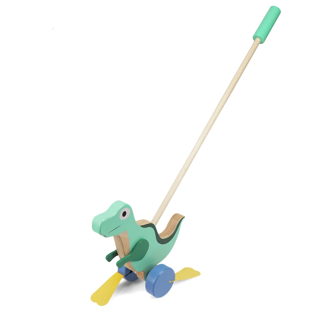 wooden push-along walker toy - flapping dinosaur