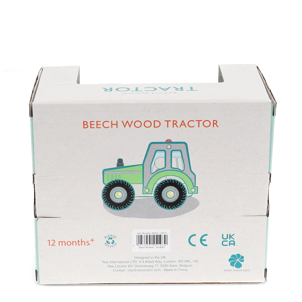 wooden push along vehicle toy - tractor (green)