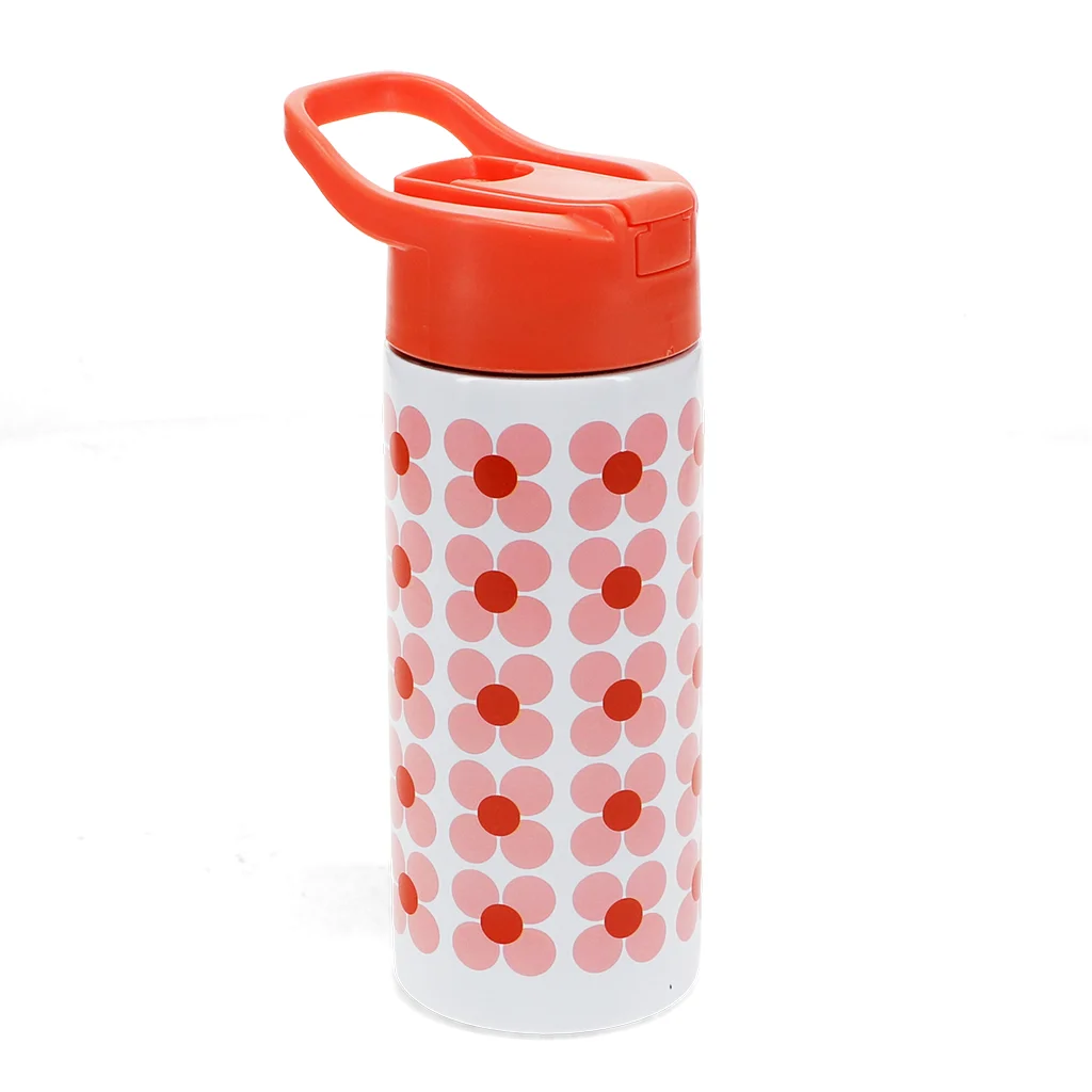 stainless steel bottle with push button lid 500ml - pink daisy