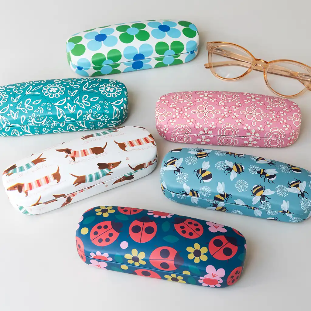 glasses case & cleaning cloth - blue and green daisy