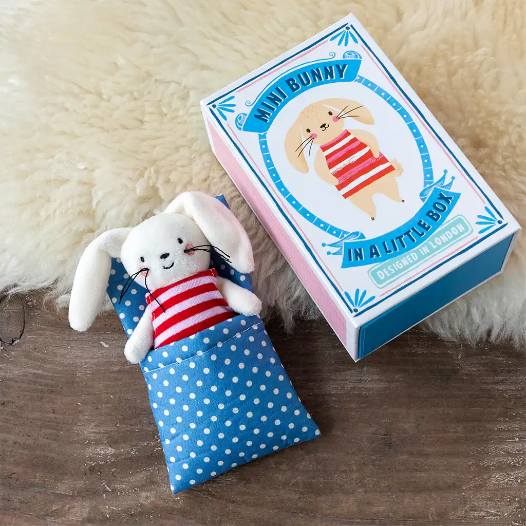 mini bunny in a little box - soft toy