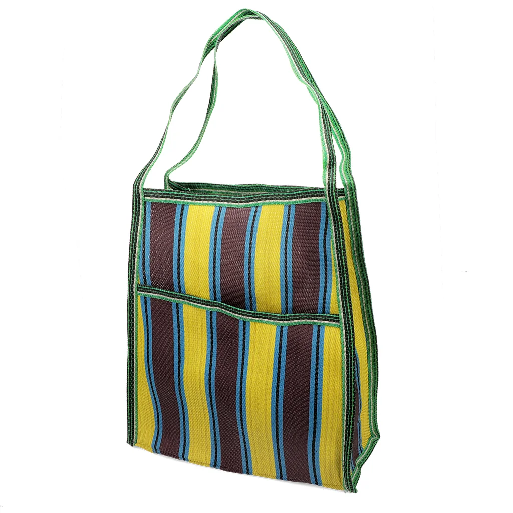 sac tissé recyclé avec poche latérale - marron, jaune, bleu sarcelle