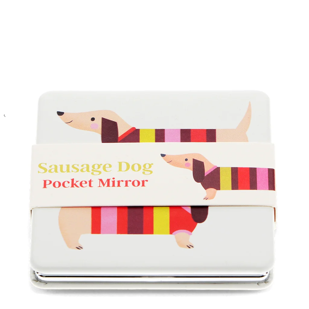 square pocket mirror - sausage dog