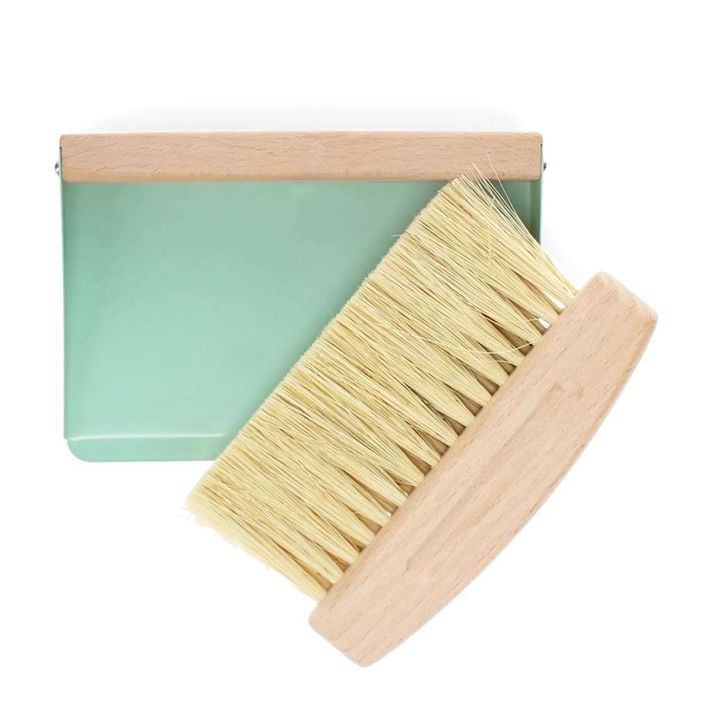 wooden table brush and pan set - pistachio green