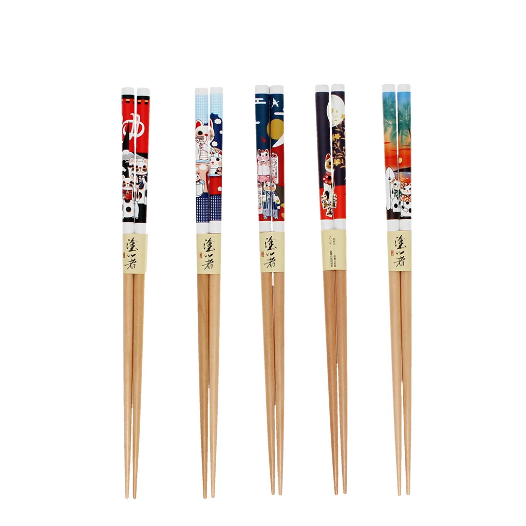 wooden chopsticks (pack of 5 pairs) - beckoning cats