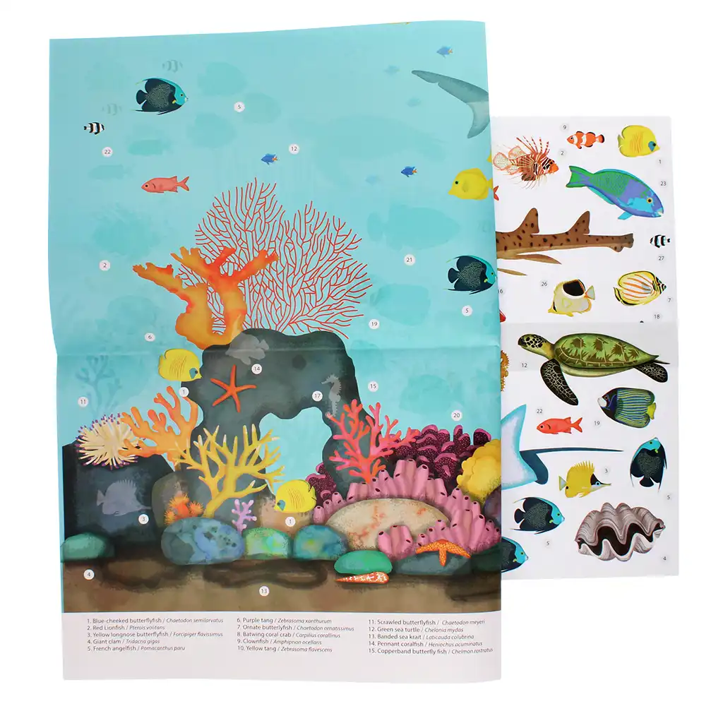 poster with reusable stickers (50x70cm) - coral reef