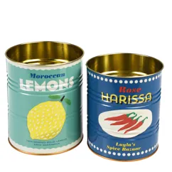 medium retro style storage tins (set of 2) - lemons and harissa