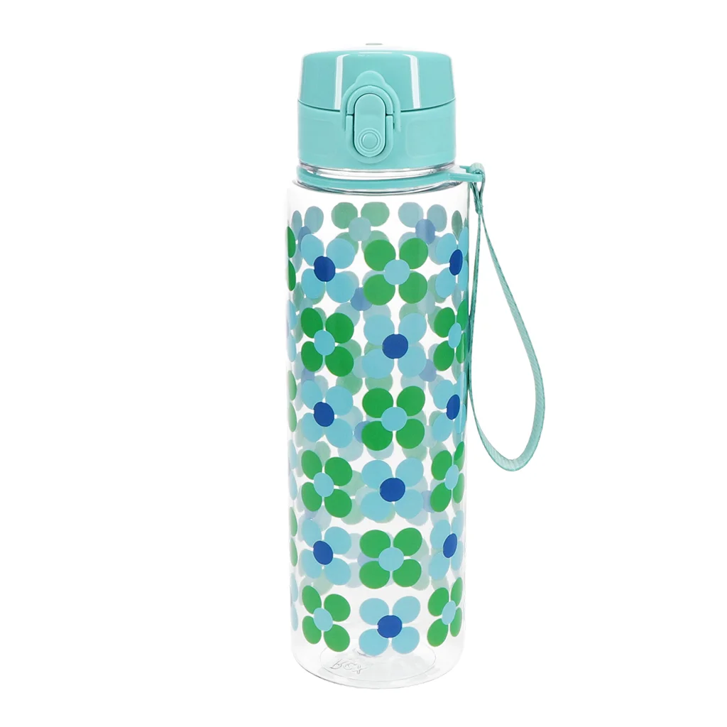 trinkflasche mit druckknopfdeckel 700ml - blue and green daisy