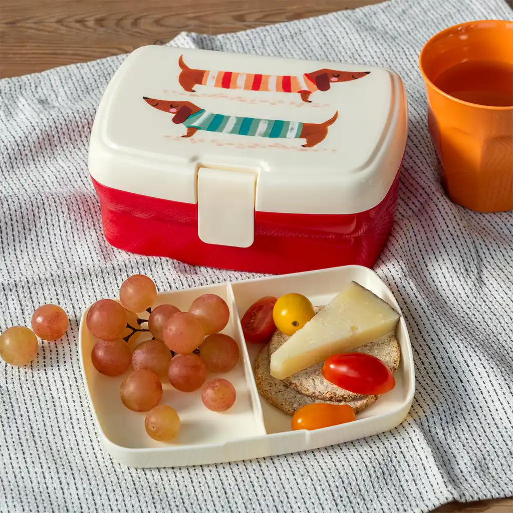 lunch box with tray - sausage dog (pattern)