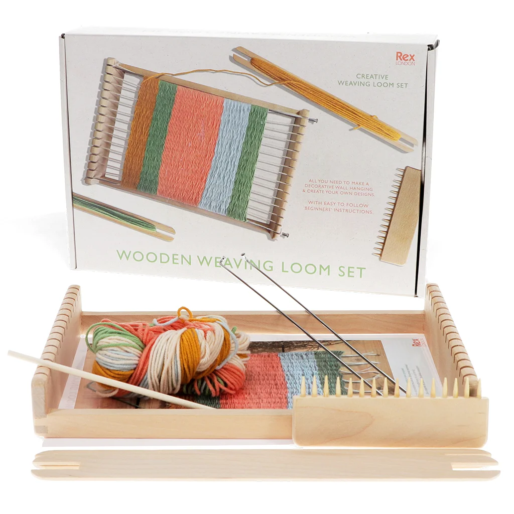 wooden weaving loom set