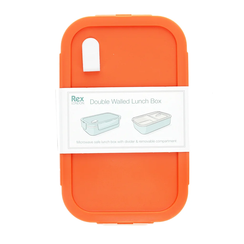 double wall lunch box with divider - orange