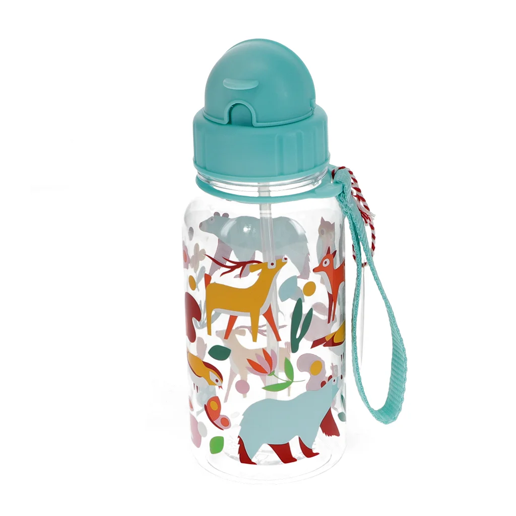 children's water bottle with straw 500ml - woodland