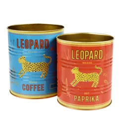 medium retro style storage tins (set of 2) - leopard