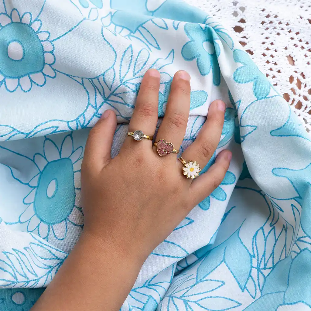 glitter rings (set of 3) - heart & flower