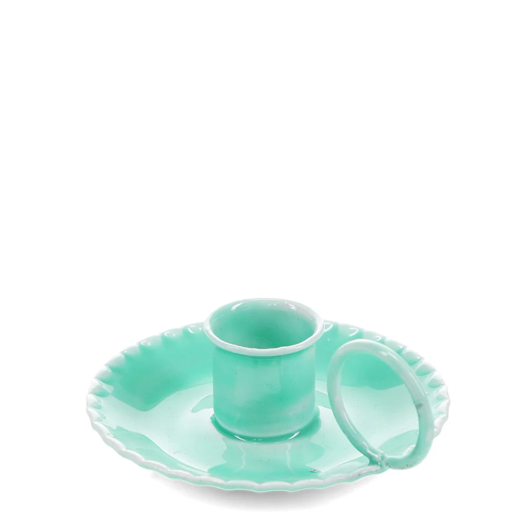 enamel chamberstick candle holder - aqua