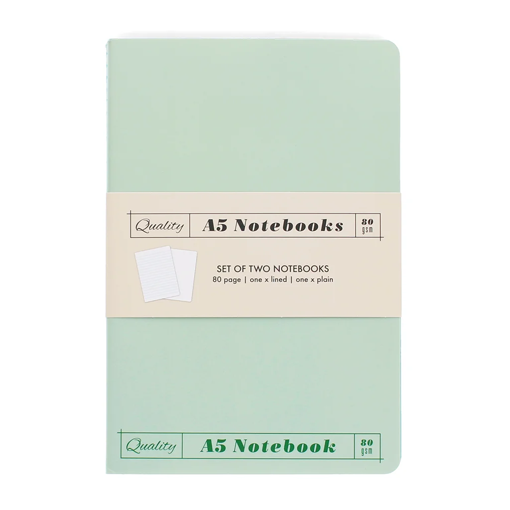 carnets a5 (lot de 2) - vert & aqua