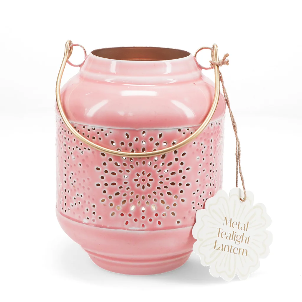 enamel tealight lantern - dark pink