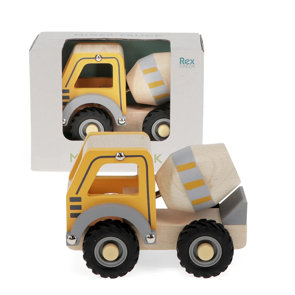 wooden push along vehicle toy - cement mixer (yellow)