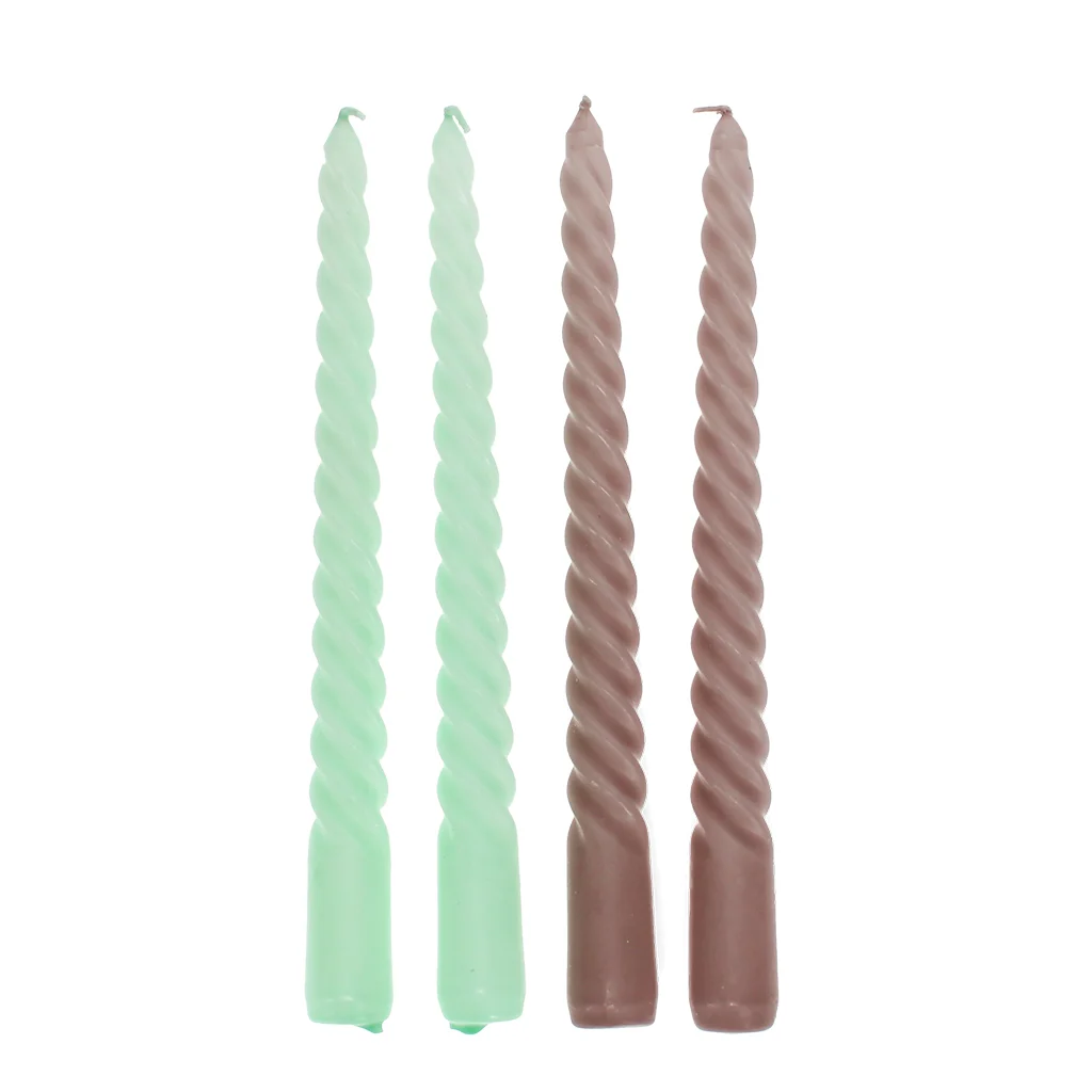 bougies torsadées (pack de 4) - vert menthe et taupe