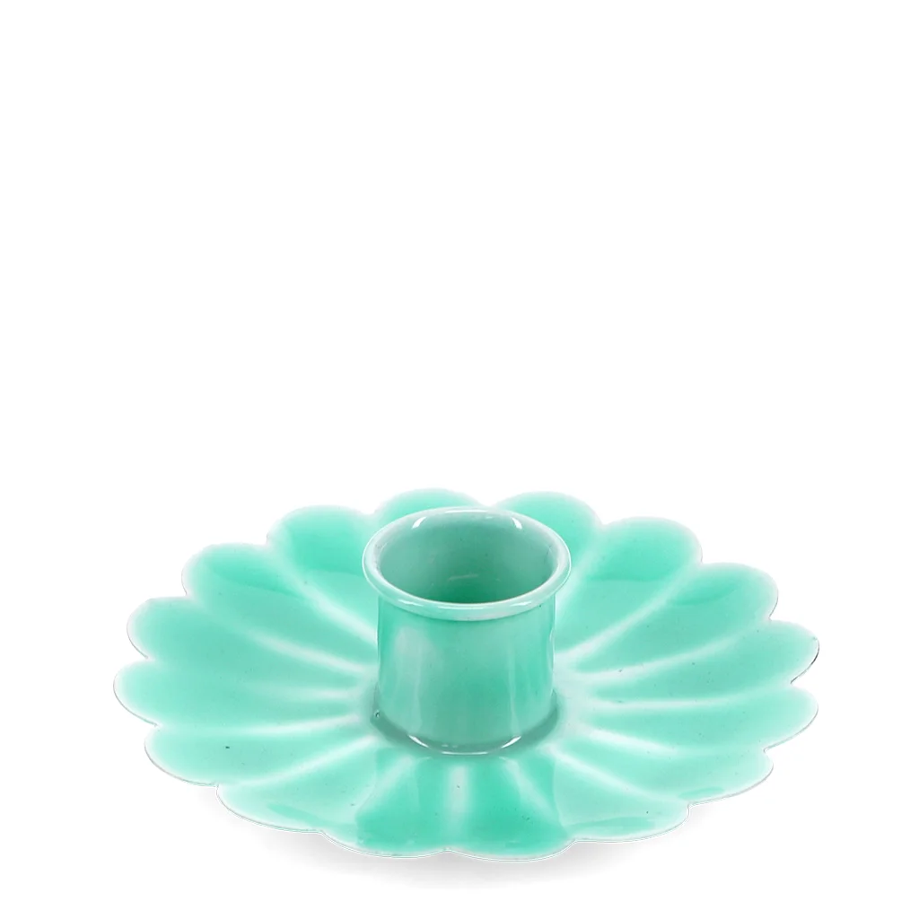 enamel flat flower candle holder - aqua