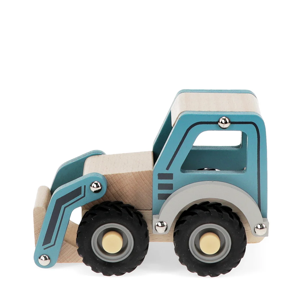 wooden push along vehicle toy - digger truck (blue)