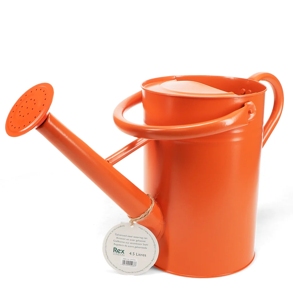 galvanised steel watering can 4.5l - orange