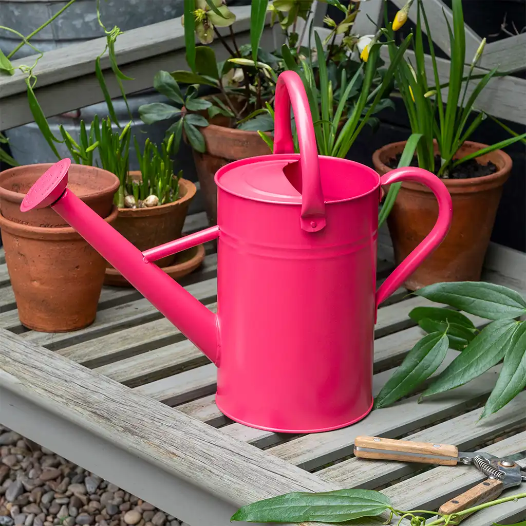 galvanised steel watering can 4.5l - red