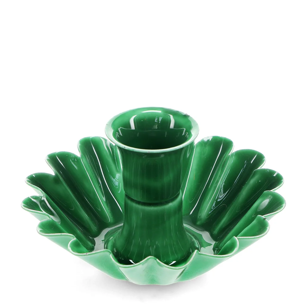 enamel cupped flower candle holder - dark green