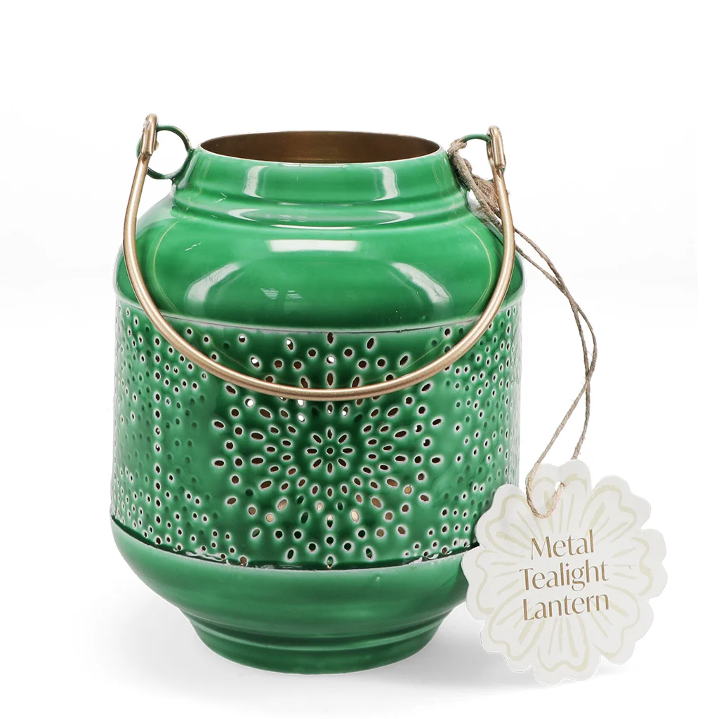 enamel tealight lantern - dark green